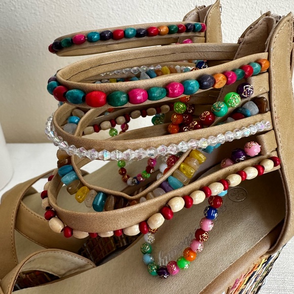 New Getmorebeauty Rainbow Beaded Braided wedge Sandals Woman’s EU36 US5 - Picture 7 of 12